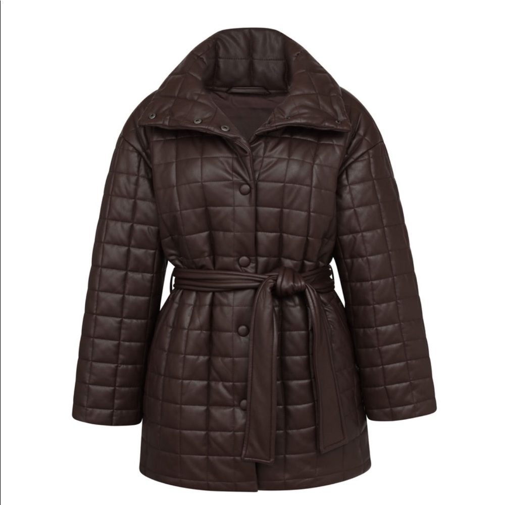 avec les filles brown faux leather puffer jacket